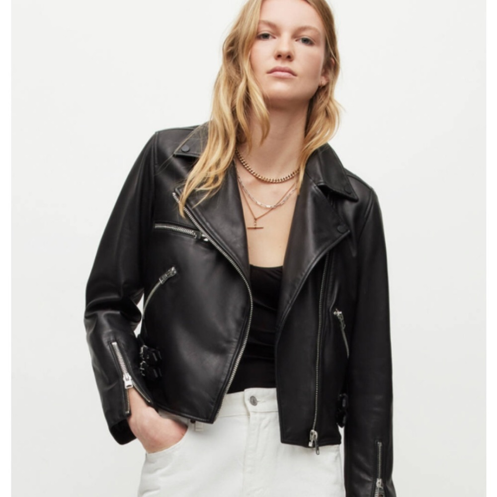All Saints Black Leather Biker Jacket - Picture 6 of 9
